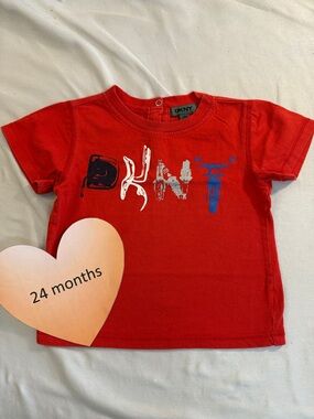 DKNY - 24 month - Vibrant Red Kids Short Sleeve Tee with Graphic Design